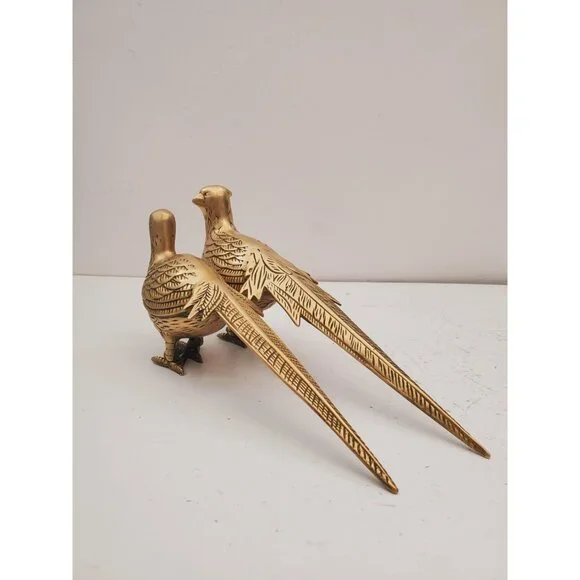 Vintage pair of solid brass male and female pheasants, antique brass bird - Picture 8 of 10